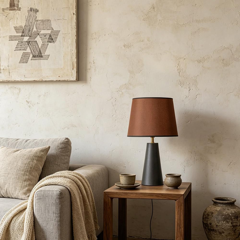 Luminiq Modern Bedside Table Lamp – Linen Shade, Black Metal Base