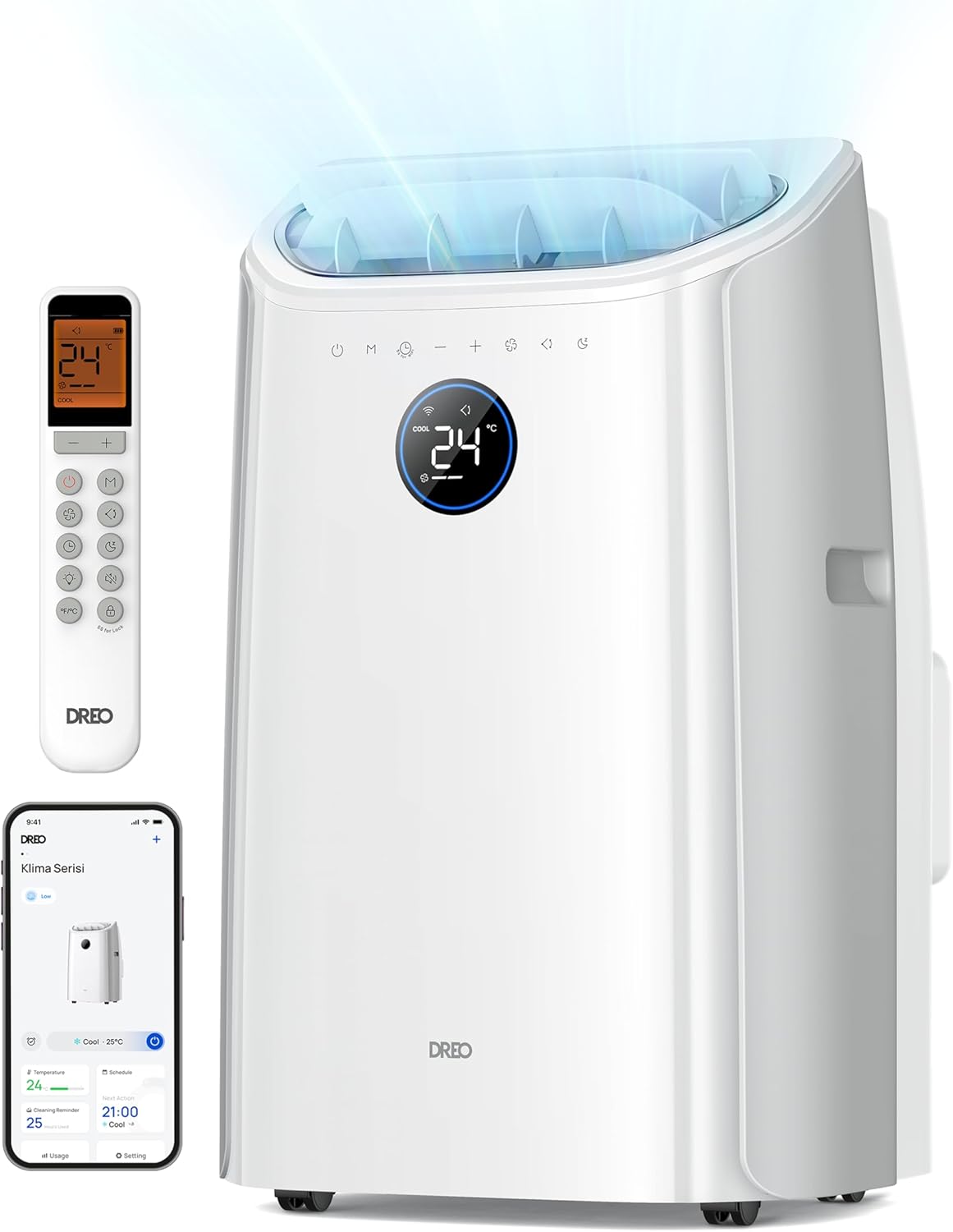 12,000 BTU Smart 3-in-1 Portable Air Conditioner — Drainage-Free, App & Voice Control, 24hr Timer, Cooling, Fan & Dehumidifier