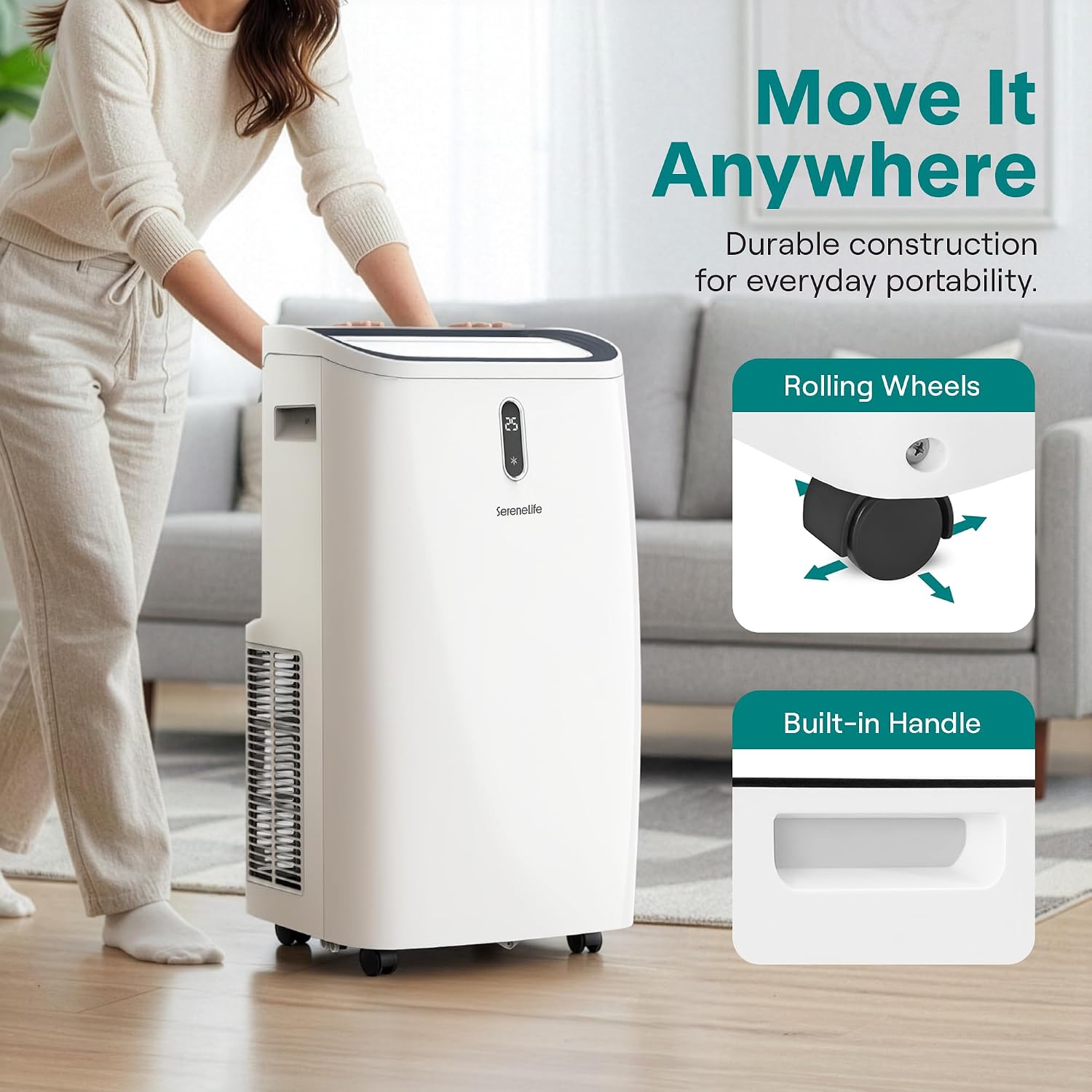 12,000 BTU 3-in-1 Smart Portable Air Conditioner with WiFi — Cooling, Fan & Dehumidifier, 24hr Timer, Remote Control, Window Kit