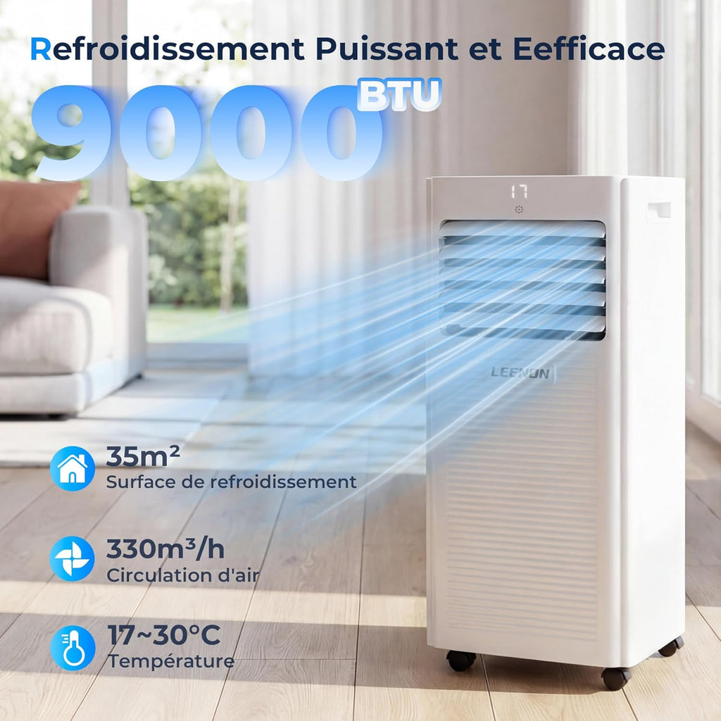 9,000 BTU 4-in-1 Portable Air Conditioner — Cooling, Dehumidifier, Fan & Sleep Mode, Class A, 24hr Timer, Remote Control