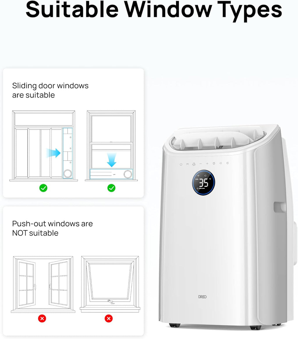 12,000 BTU Smart 3-in-1 Portable Air Conditioner — Drainage-Free, App & Voice Control, 24hr Timer, Cooling, Fan & Dehumidifier