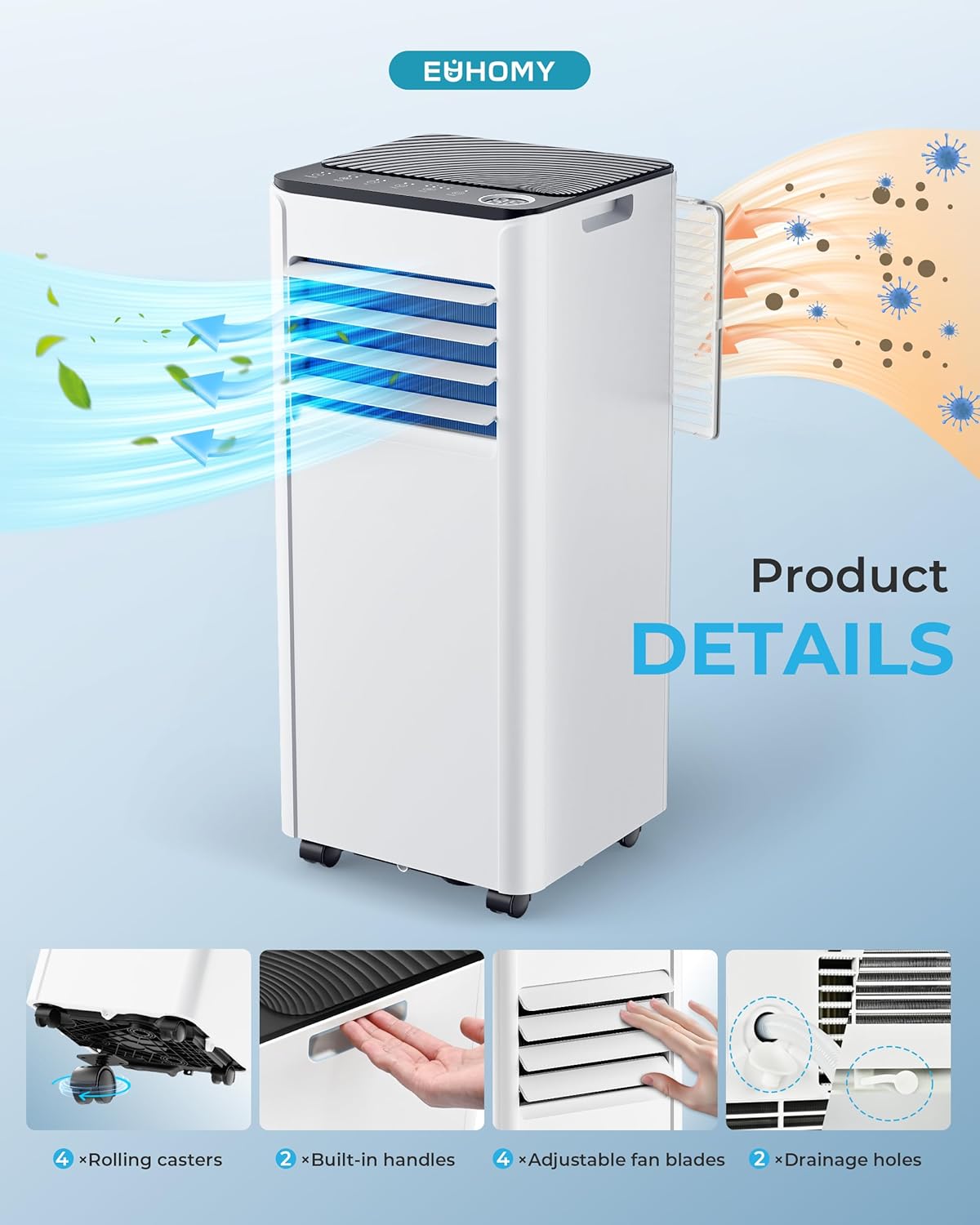 9,000 BTU 4-in-1 Portable Air Conditioner — Cooling, Dehumidifier, Fan & Sleep Mode, 20m² Coverage, Digital Display, 24hr Timer, Window Kit
