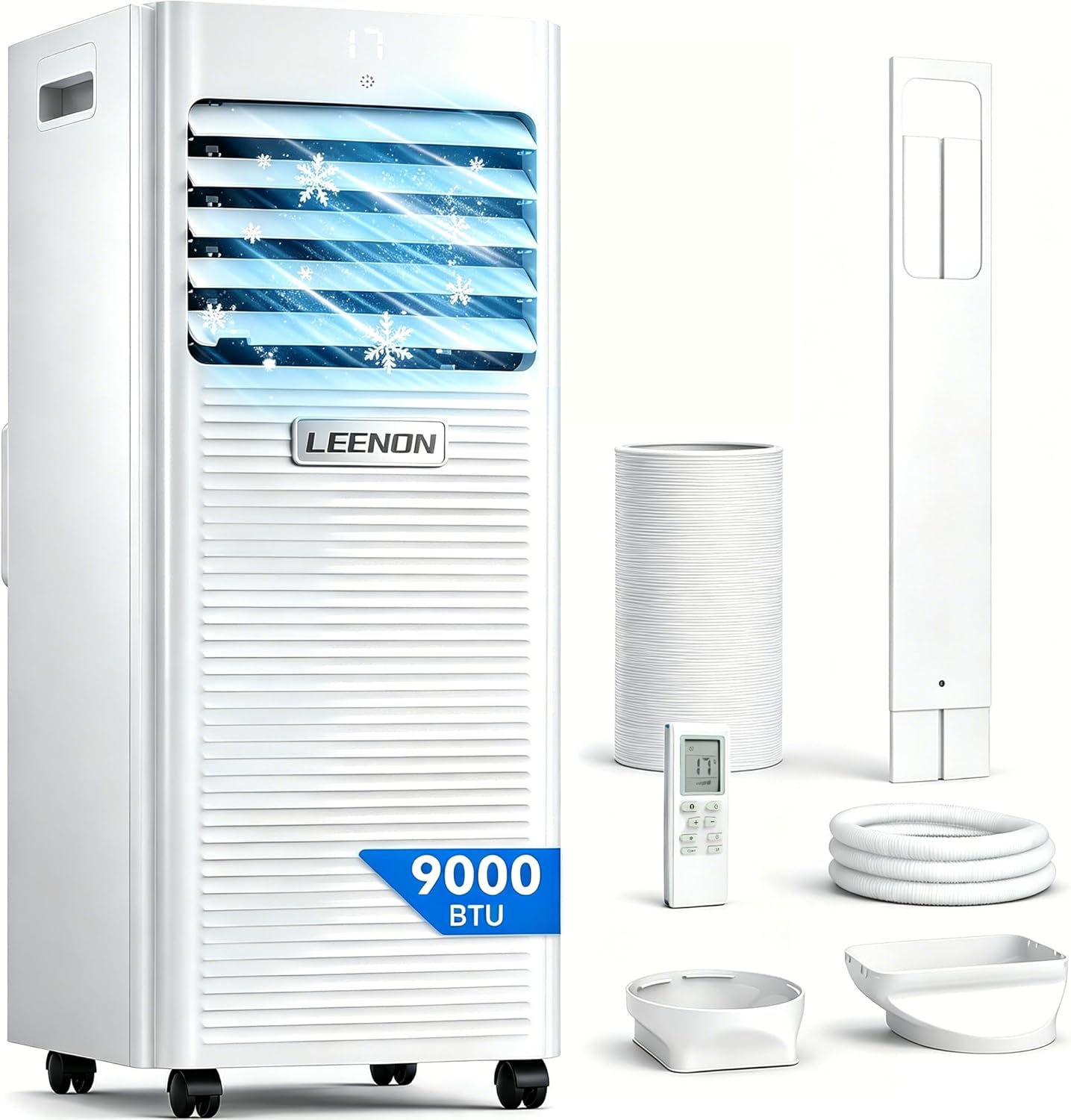 9,000 BTU 4-in-1 Portable Air Conditioner — Cooling, Dehumidifier, Fan & Sleep Mode, Class A, 24hr Timer, Remote Control