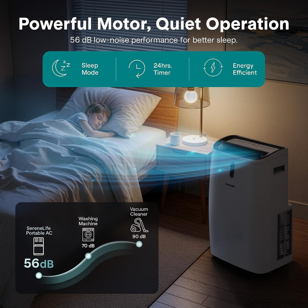 12,000 BTU 3-in-1 Smart Portable Air Conditioner with WiFi — Cooling, Fan & Dehumidifier, 24hr Timer, Remote Control, Window Kit