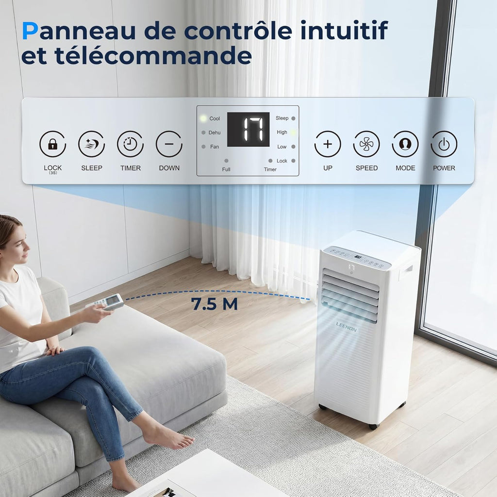 9,000 BTU 4-in-1 Portable Air Conditioner — Cooling, Dehumidifier, Fan & Sleep Mode, Class A, 24hr Timer, Remote Control