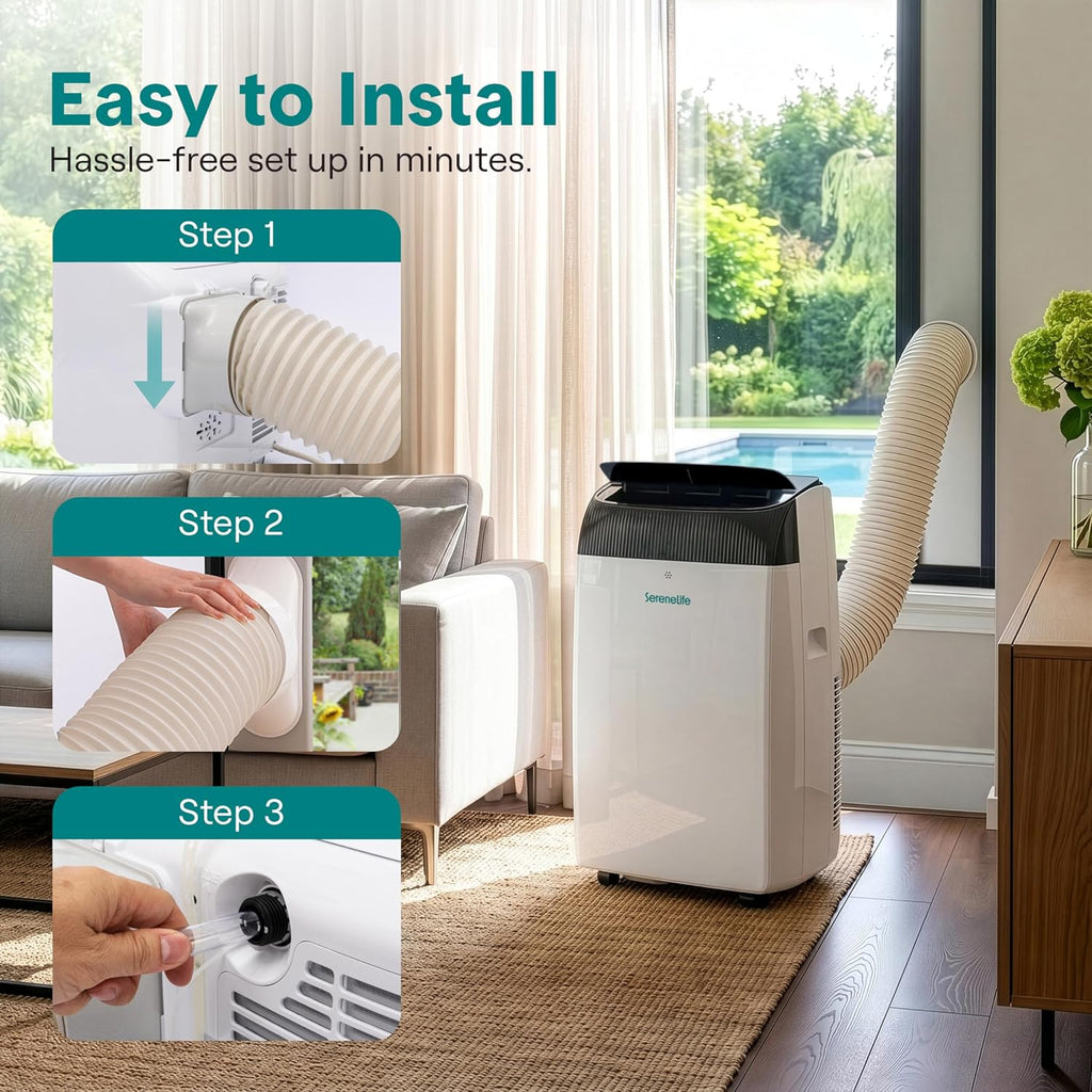 12,000 BTU Smart 3-in-1 Portable Air Conditioner with WiFi — Cooling, Fan & Dehumidifier, Self-Evaporating, Sleep Mode, 24hr Timer, Remote Control