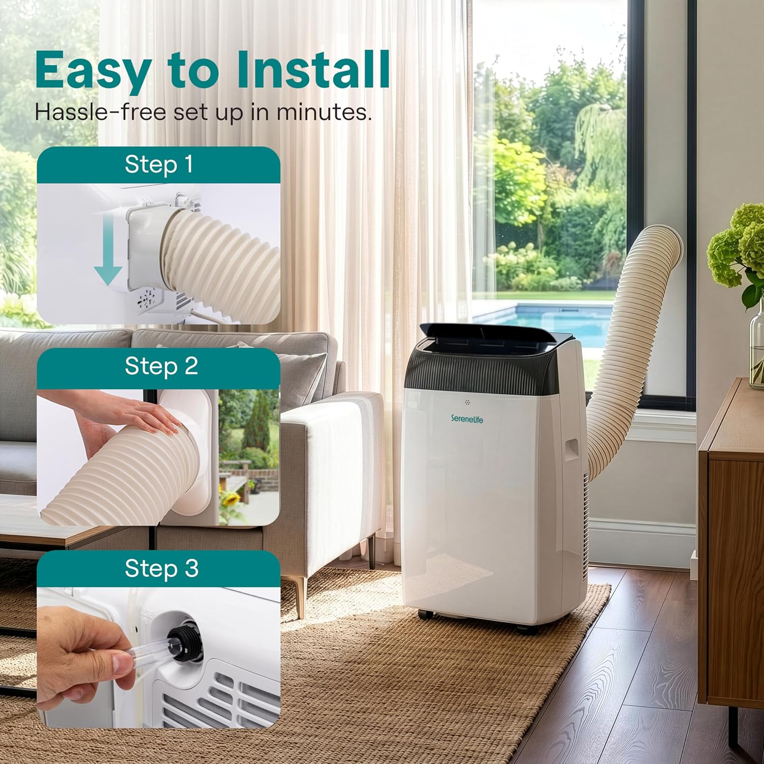 12,000 BTU Smart 3-in-1 Portable Air Conditioner with WiFi — Cooling, Fan & Dehumidifier, Self-Evaporating, Sleep Mode, 24hr Timer, Remote Control