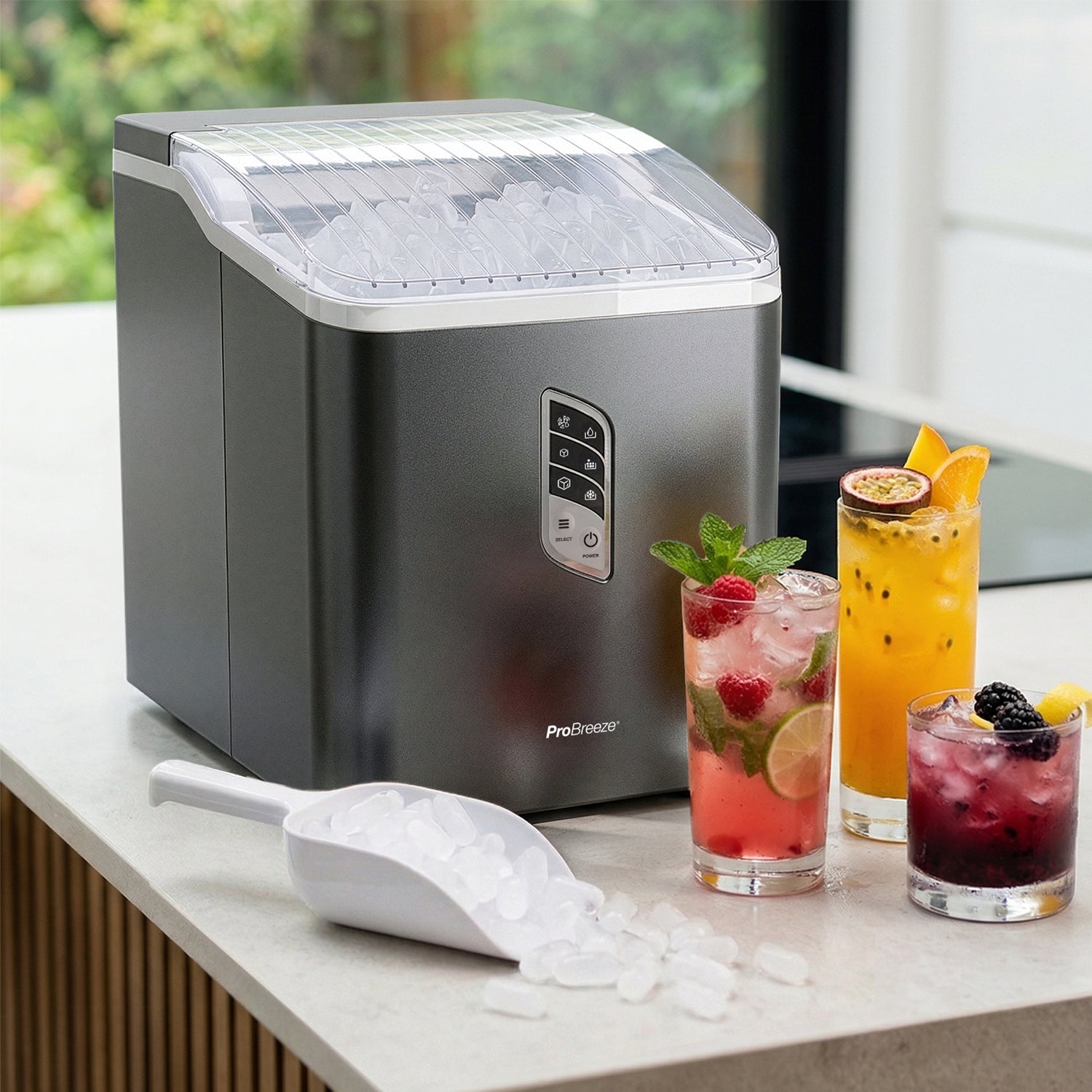 Countertop Ice Cube Maker - 2L Self-Cleaning Machine With 15kg Daily Output - Grey