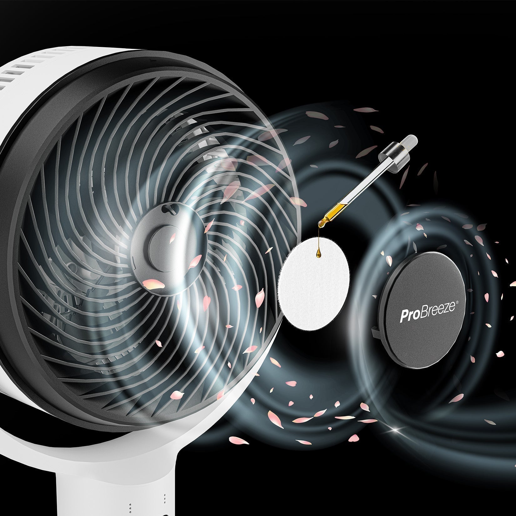 AirFlo™ 43" Hybrid Pedestal Fan - Ultra-Quiet Air Circulator - White/Black