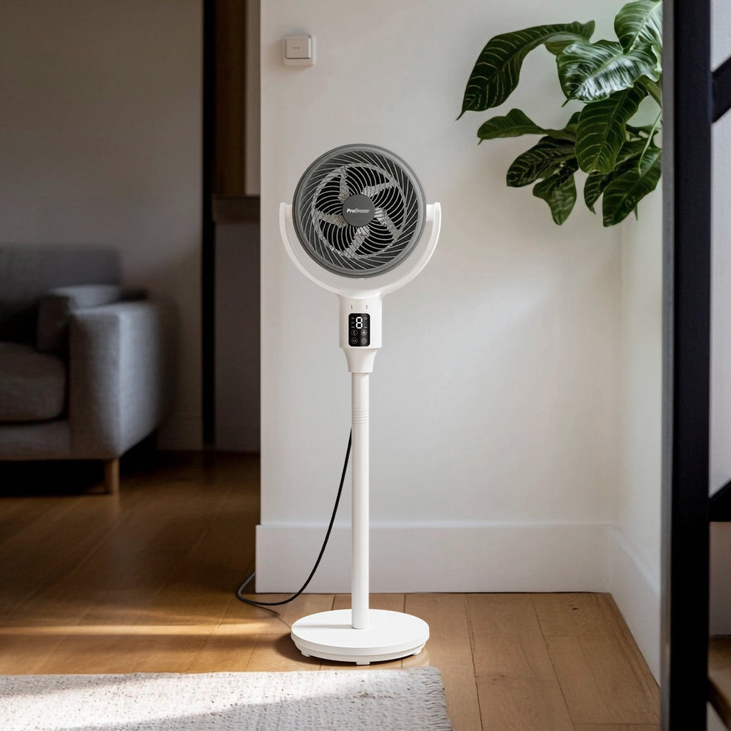 AirFlo™ 43" Smart Hybrid Pedestal Fan - Ultra-Quiet Air Circulator - White/Grey