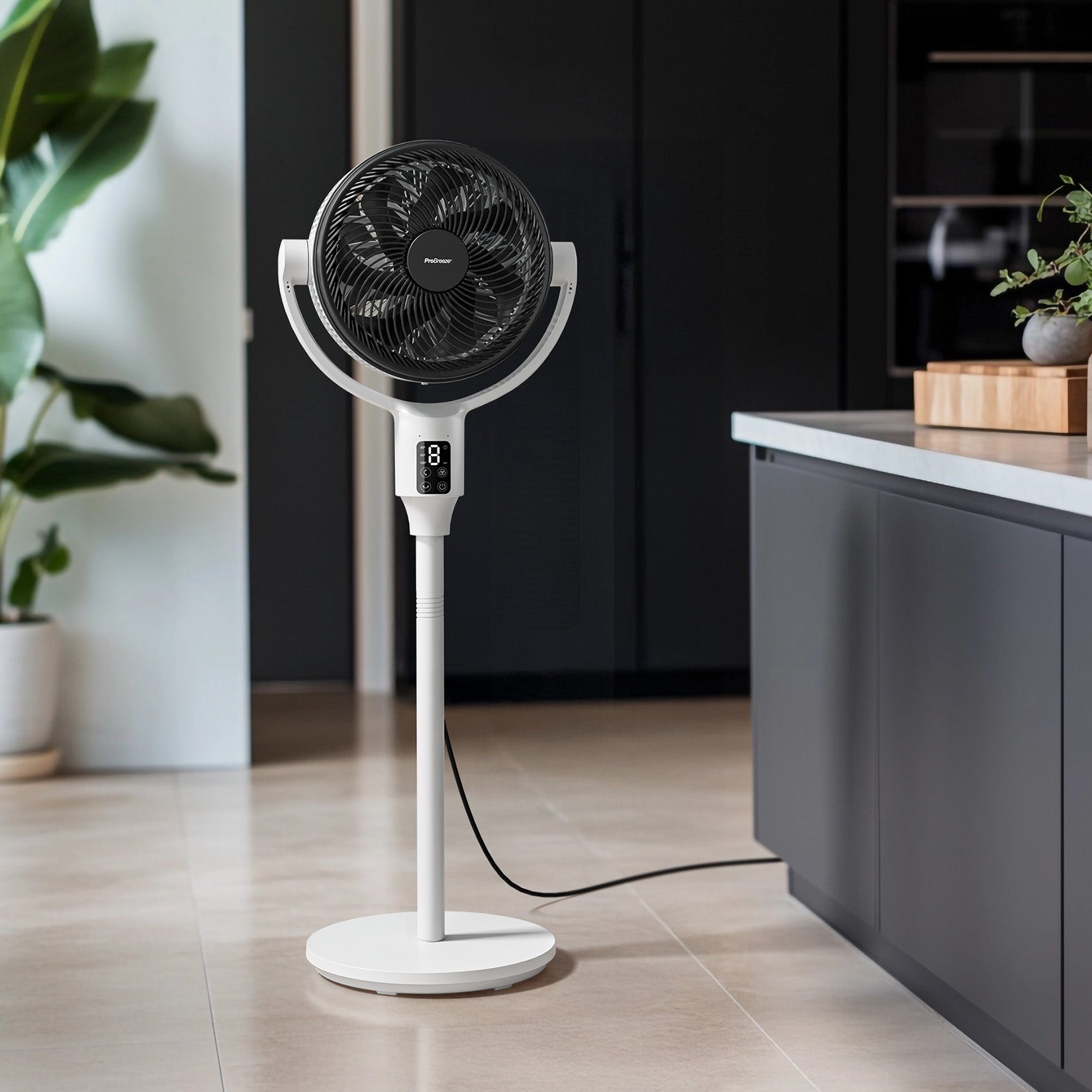 AirFlo Plus™ 44" Smart Hybrid Pedestal Fan - Ultra-Quiet Air Circulator - White/Black